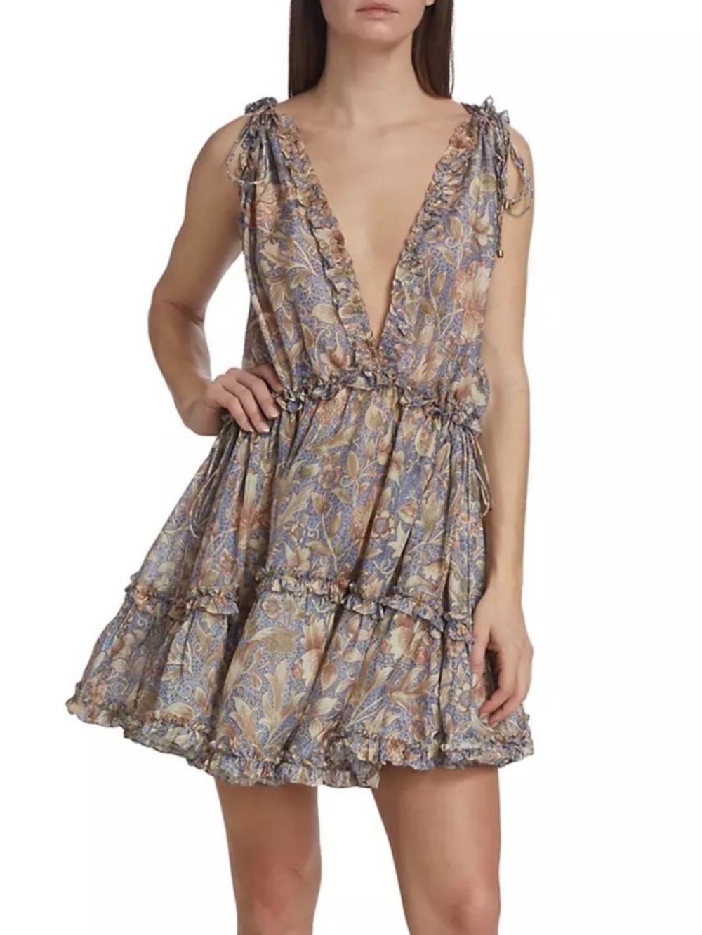 NWT Zimmermann Chintz Silk Paisley Mini Dress in Blue and Tan sz AU2/US8